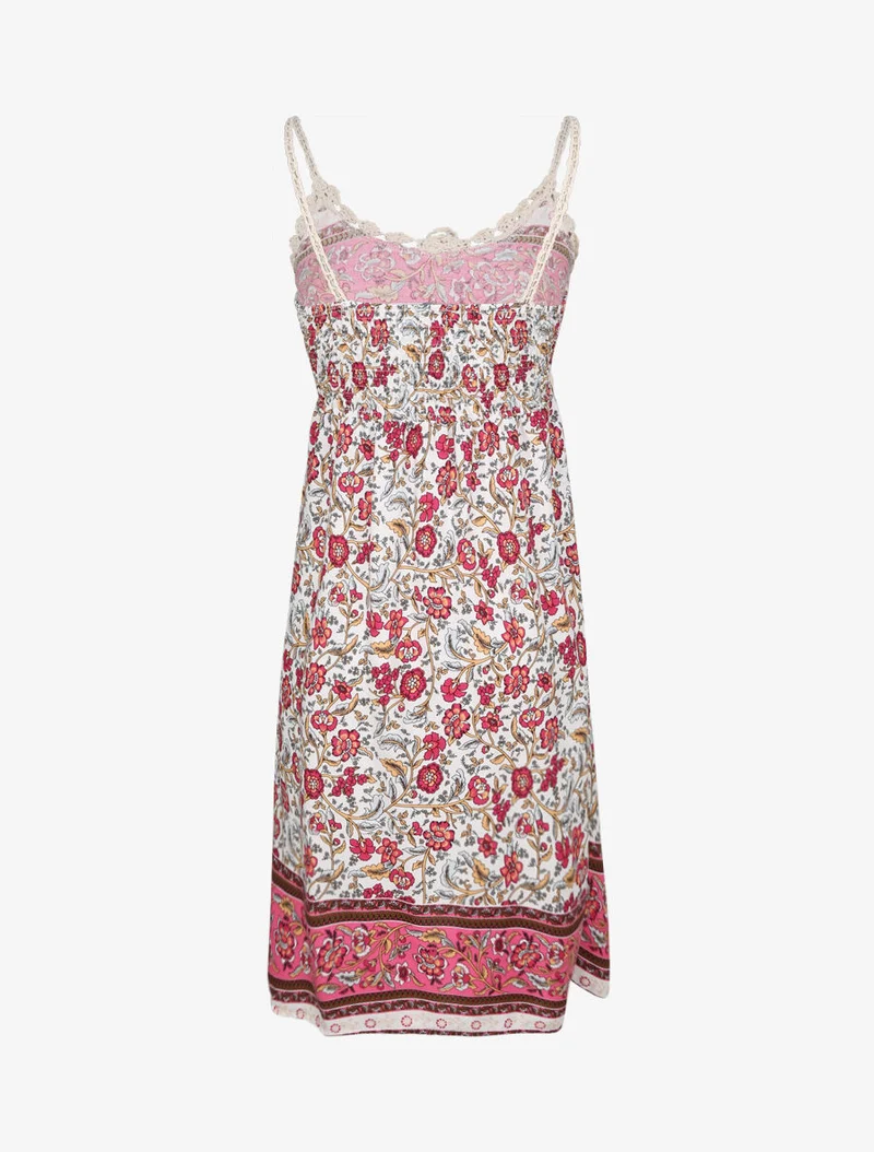Kontrastiertes Kleid mit floralem und grafischem Print - Weiß