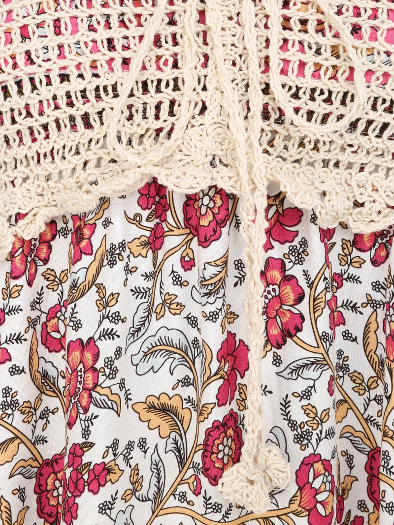 Kontrastiertes Kleid mit floralem und grafischem Print - Weiß