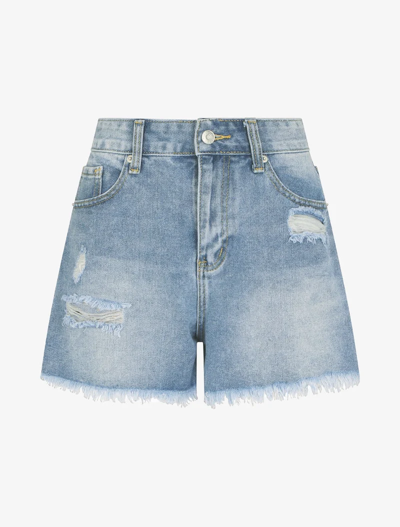 Zerrissene gerade geschnittene Jeans-Shorts - Hellblau