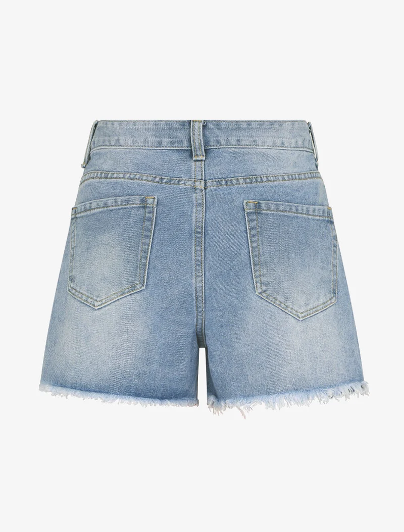 Zerrissene gerade geschnittene Jeans-Shorts - Hellblau