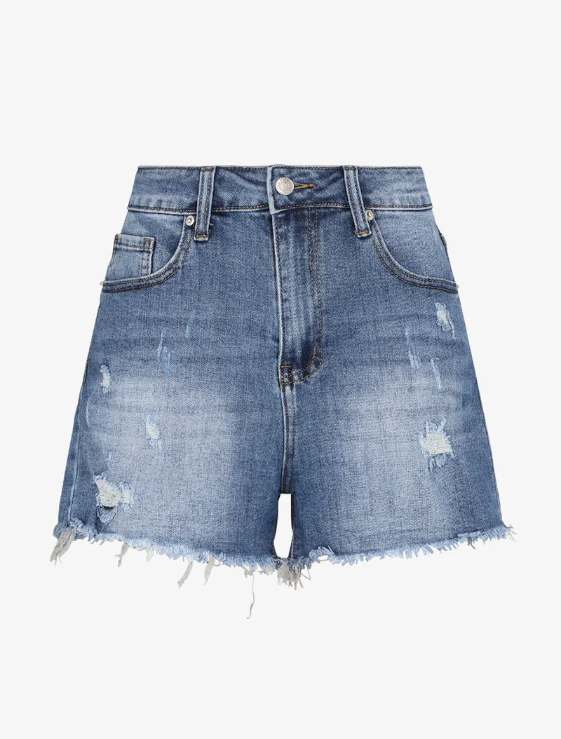Verwaschene Shorts mit rohen Kanten - Denimblau