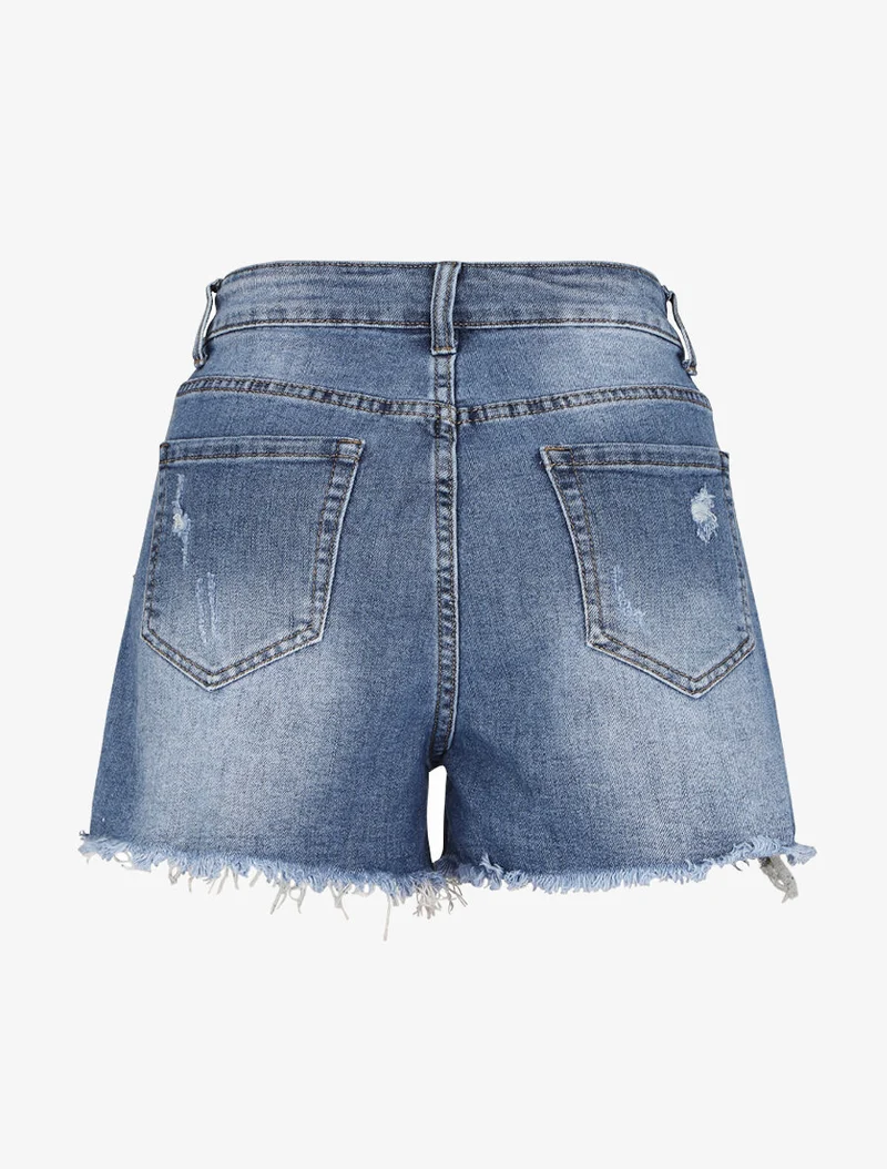 Verwaschene Shorts mit rohen Kanten - Denimblau