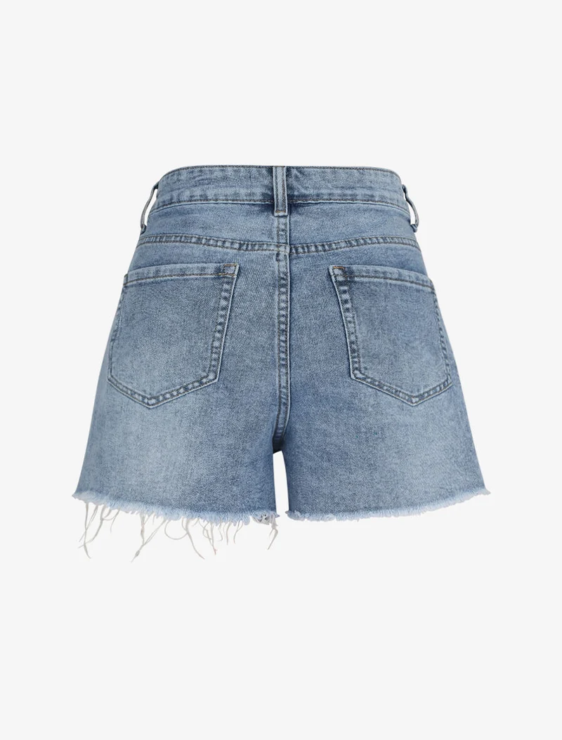 Gerader Mini-Short mit ausgefransten Kanten. - Hellblau