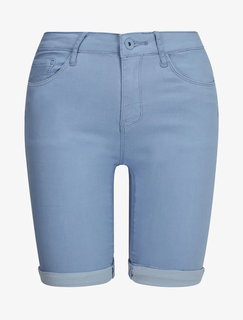Stretch-Bermuda mit Umschlag - Himmelblau