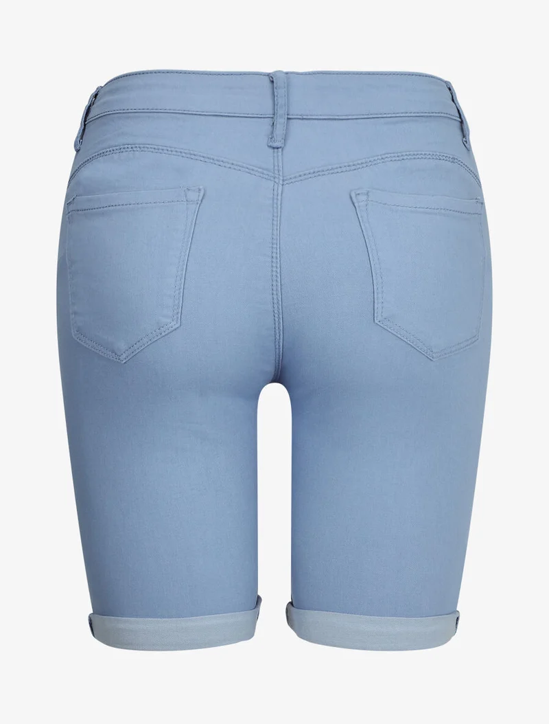 Stretch-Bermuda mit Umschlag - Himmelblau