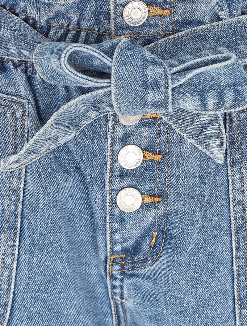 Kurze Paperbag-Hose mit hoher Taille - Denimblau