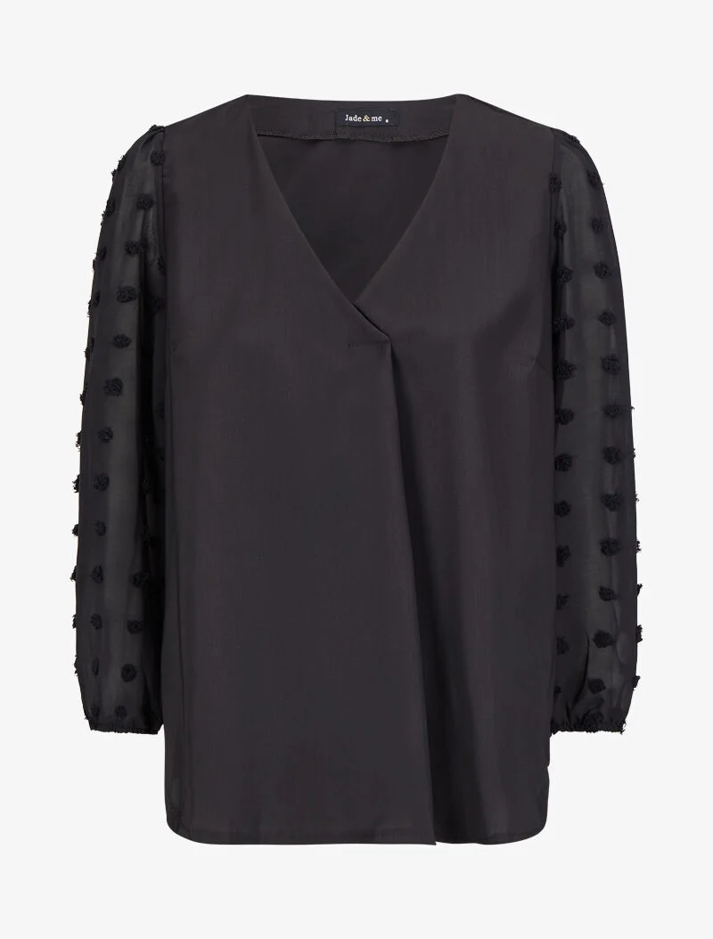 Bluse mit transparenten Ärmeln im Plumetis-Stil - Schwarz