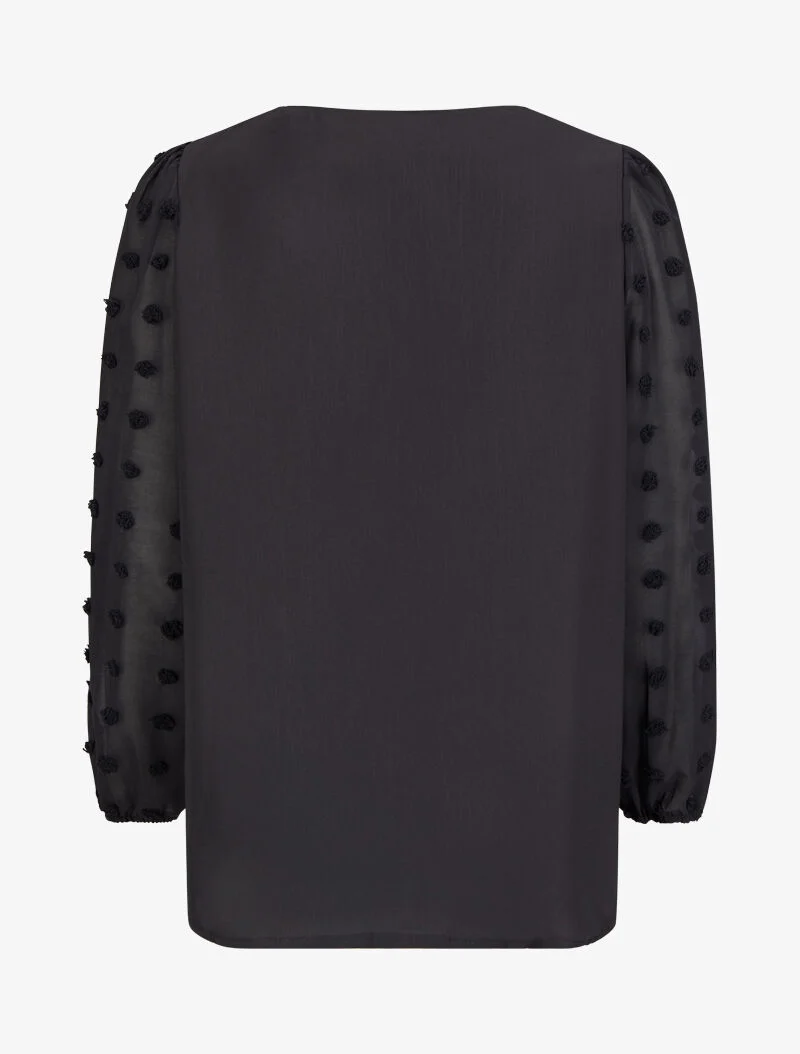Bluse mit transparenten Ärmeln im Plumetis-Stil - Schwarz