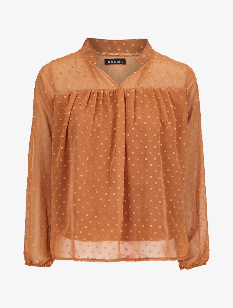Bluse aus Plumetis mit Mao-Kragen - Kamel