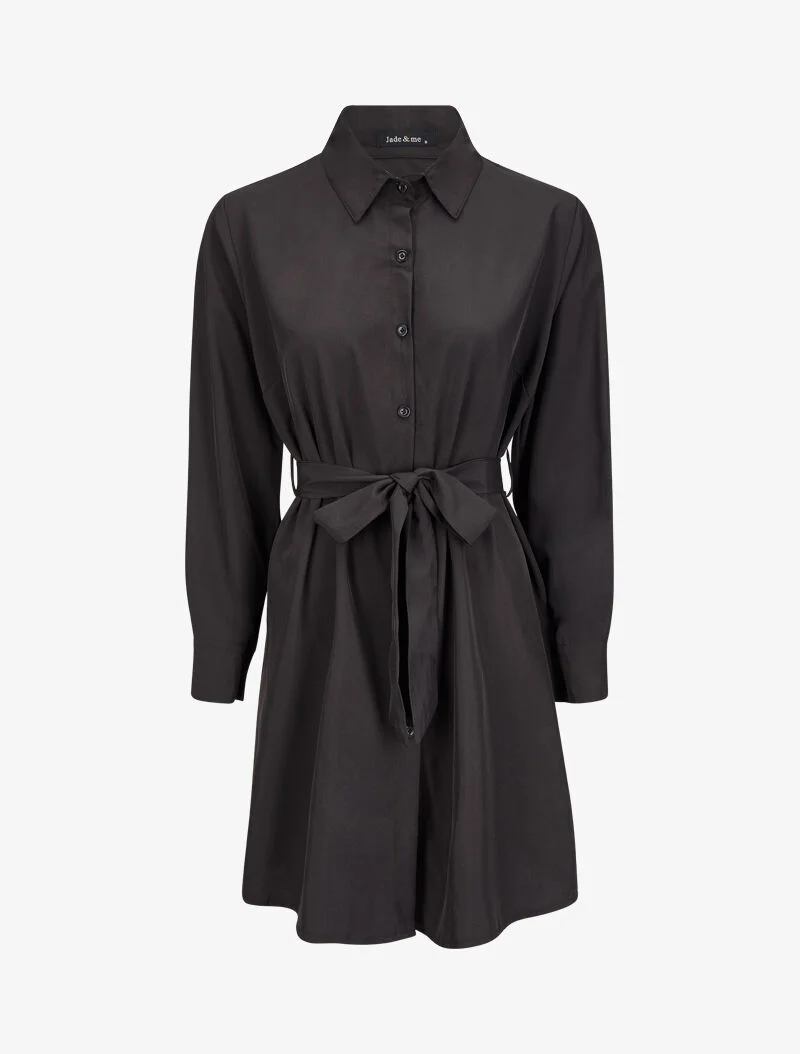 Weites Hemdkleid mit Gürtel - Schwarz