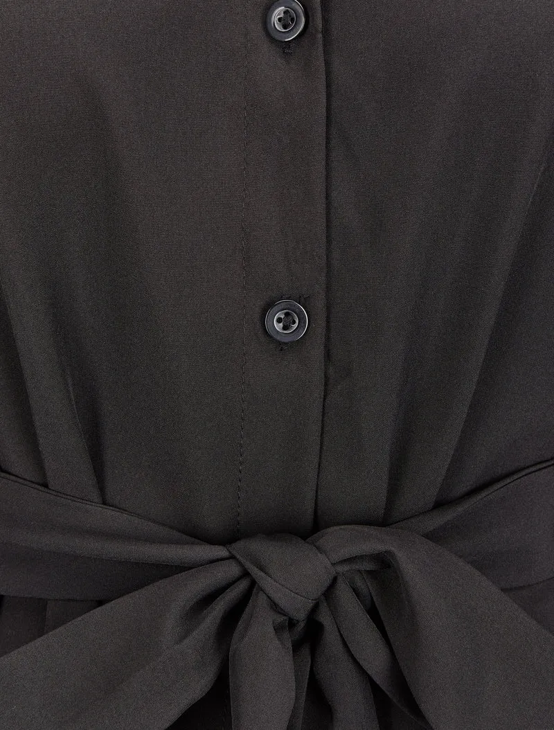 Weites Hemdkleid mit Gürtel - Schwarz