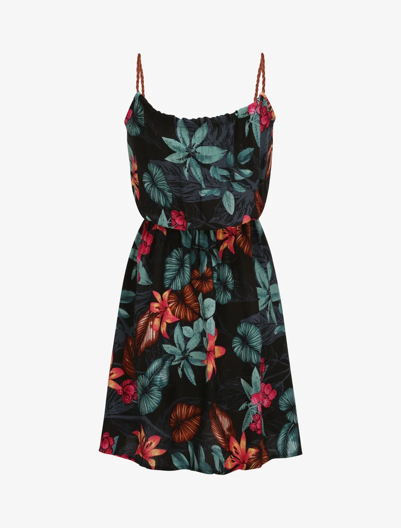 Skaterkleid mit Blattmuster - Mitternachtsblau