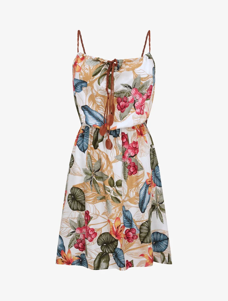 Skaterkleid mit Blattmuster - Weiß