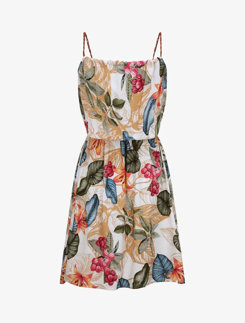 Skaterkleid mit Blattmuster - Weiß