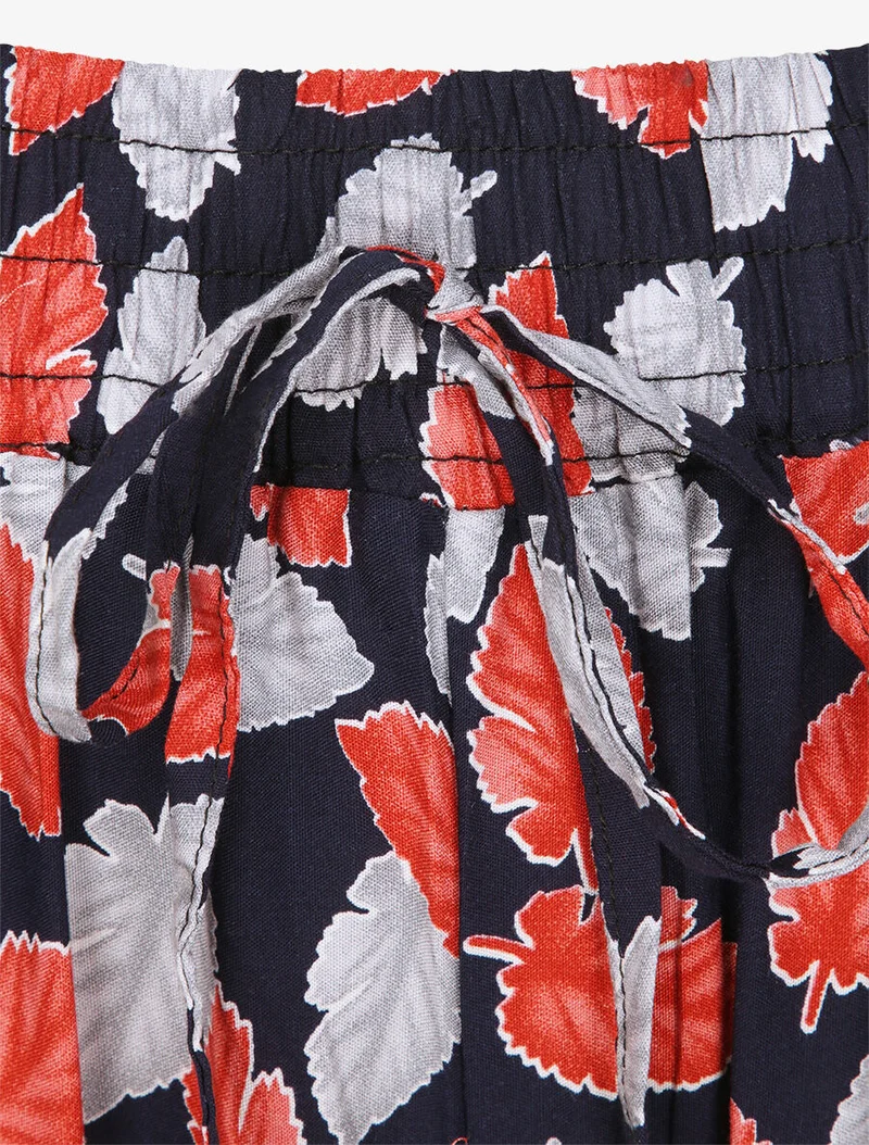 Haremshose mit Herbstblätter-Print - Marine
