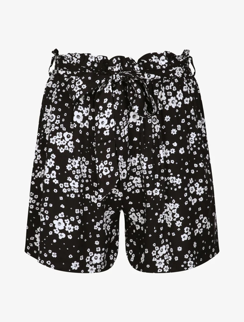 Kurze fließende Shorts mit Gänseblümchenmuster - Schwarz