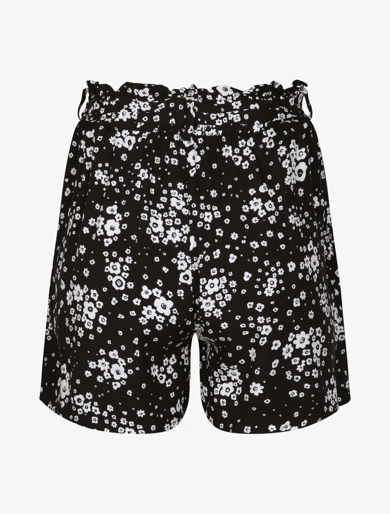 Kurze fließende Shorts mit Gänseblümchenmuster - Schwarz