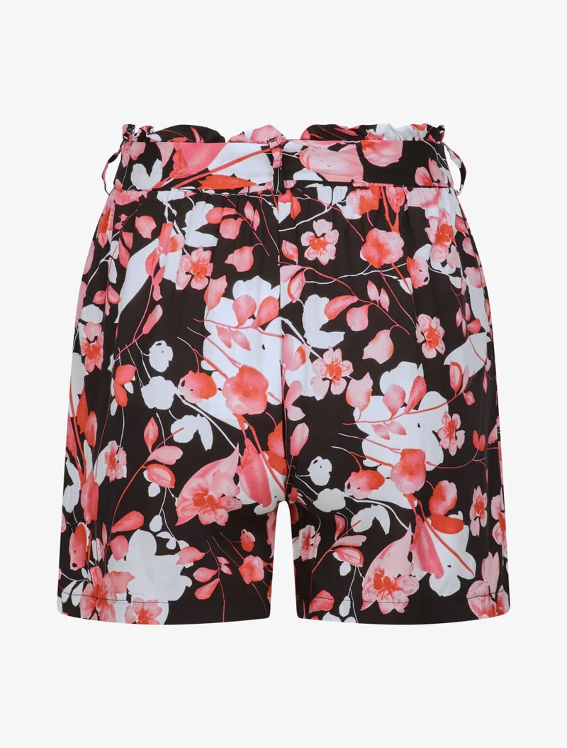 Kurze fließende Shorts mit Rosenblütenmotiven - Schwarz