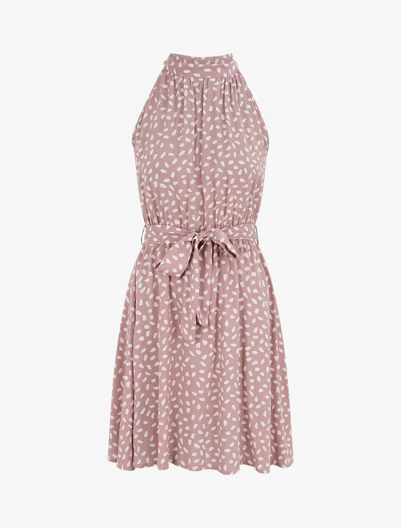 Tailliertes Kleid mit gesprenkeltem Muster - Hellrosa