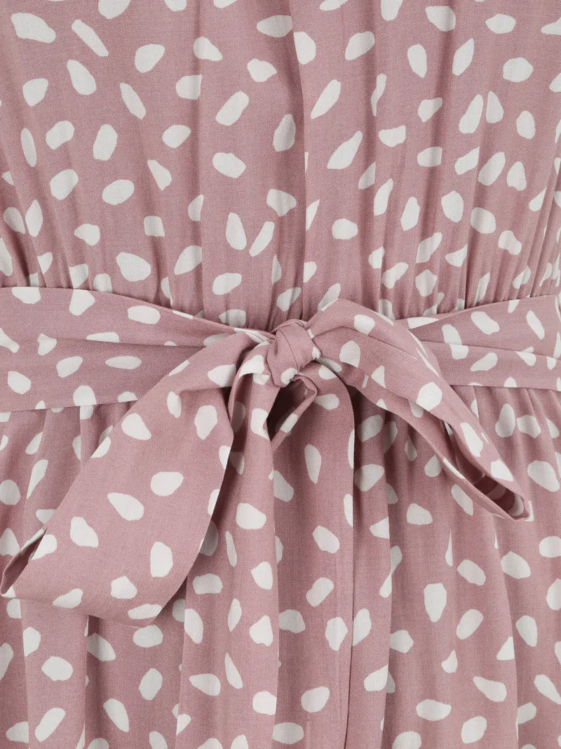 Tailliertes Kleid mit gesprenkeltem Muster - Hellrosa