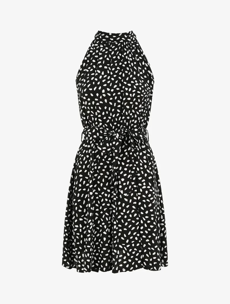 Tailliertes Kleid mit gesprenkeltem Muster - Schwarz