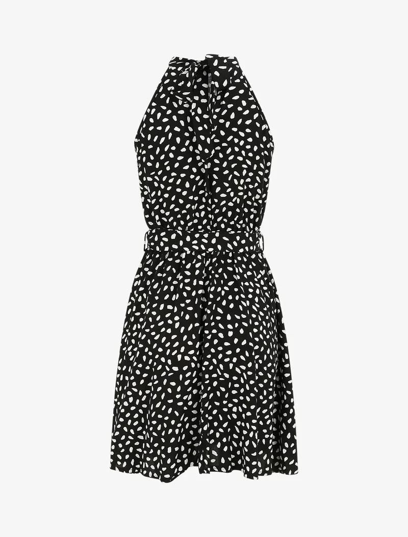 Tailliertes Kleid mit gesprenkeltem Muster - Schwarz
