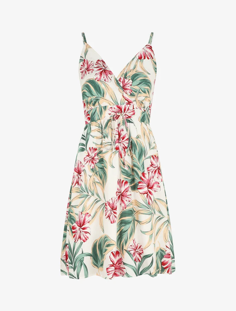 Midikleid mit Blätterdruck - Weiß