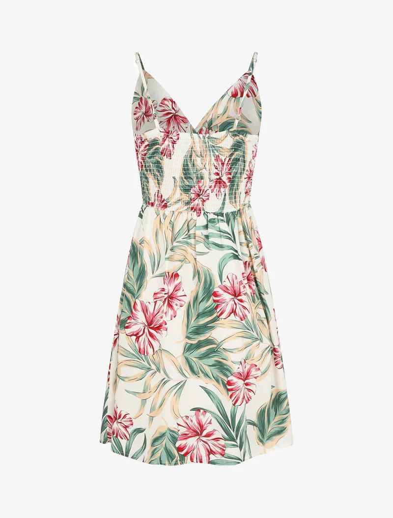Midikleid mit Blätterdruck - Weiß
