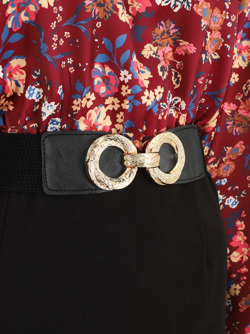 Satiniertes Kleid mit Blumenmuster - Bordeaux