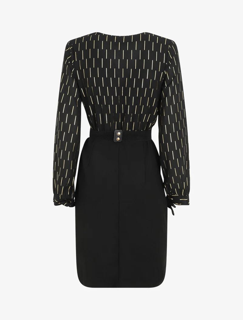 Midikleid mit goldenem Druckmuster - Schwarz
