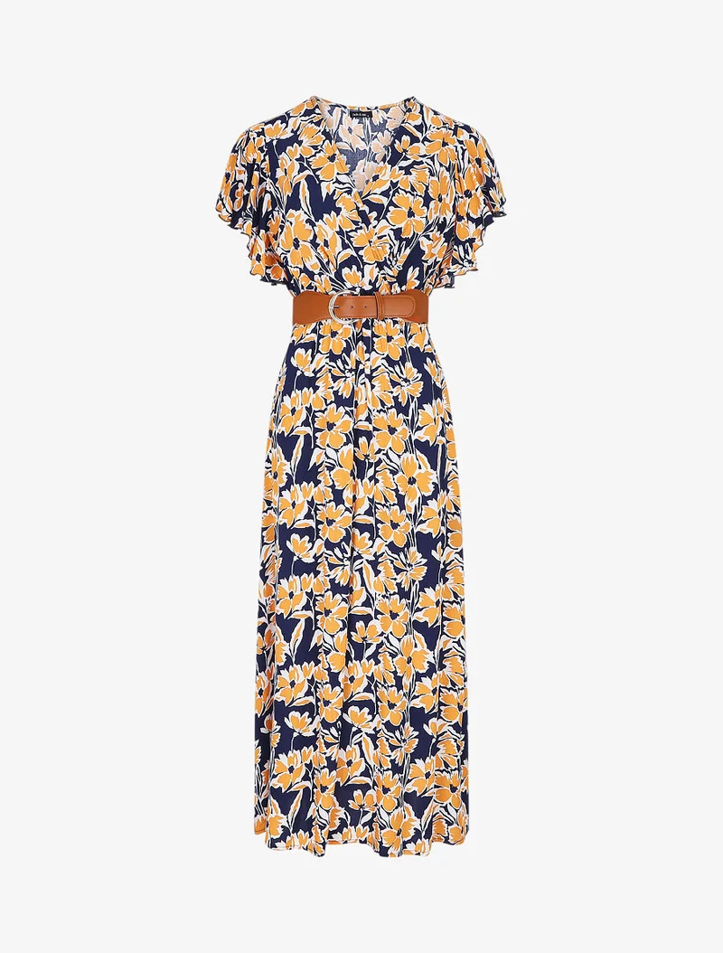 Langes Empirekleid mit Rüschenärmeln - Marine