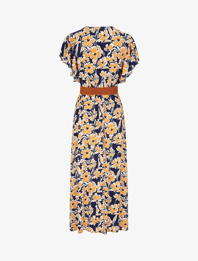 Langes Empirekleid mit Rüschenärmeln - Marine