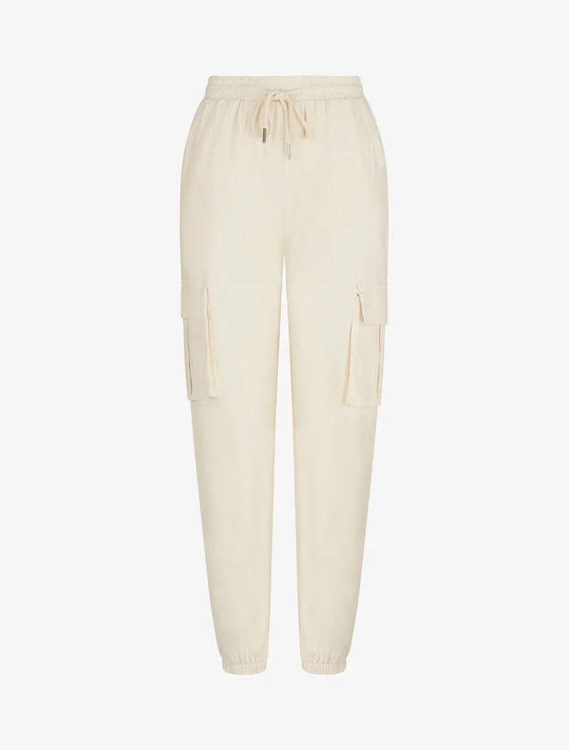 Hoch taillierte Cargo-Hose - Ecru