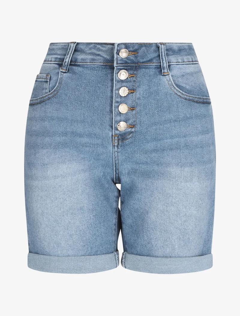 Taillierte Jeansshorts mit normaler Knopfleiste. - Blau