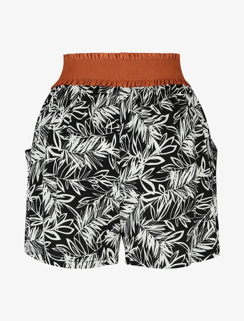 Hoch taillierte Shorts im Korsettstil mit tropischem Print - Schwarz