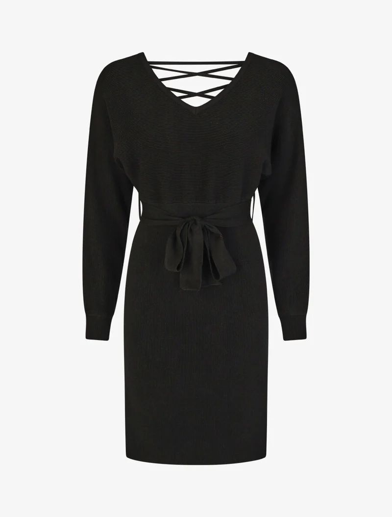 Knielanges Kleid mit Rückenausschnitt. - Schwarz