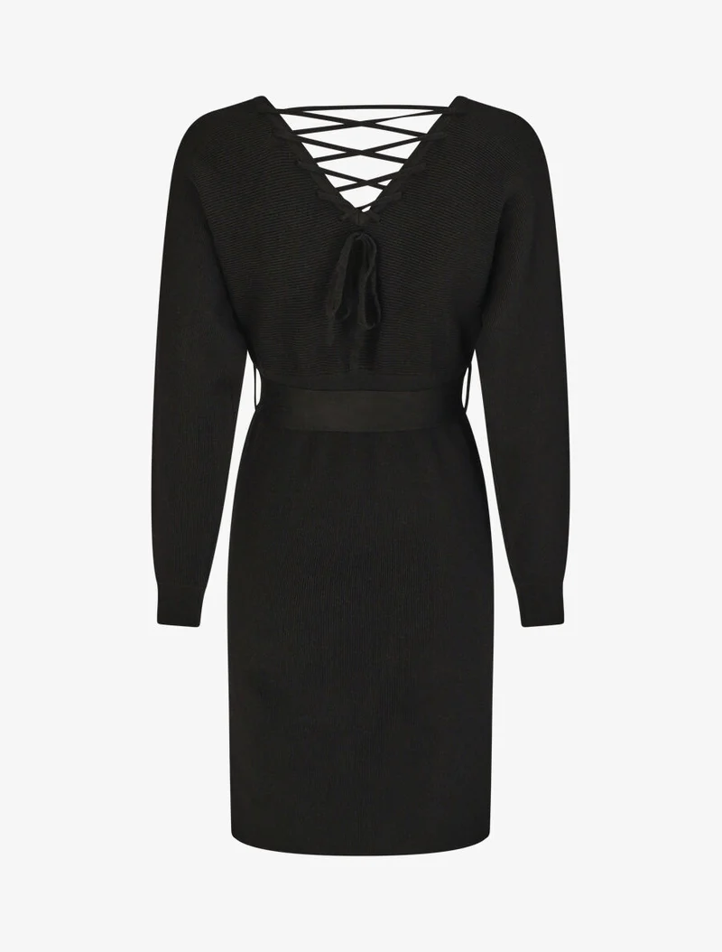 Knielanges Kleid mit Rückenausschnitt. - Schwarz