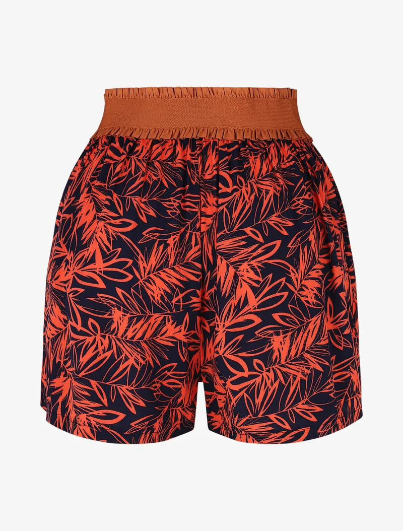 Hoch taillierte Shorts im Korsettstil mit tropischem Print - Rot
