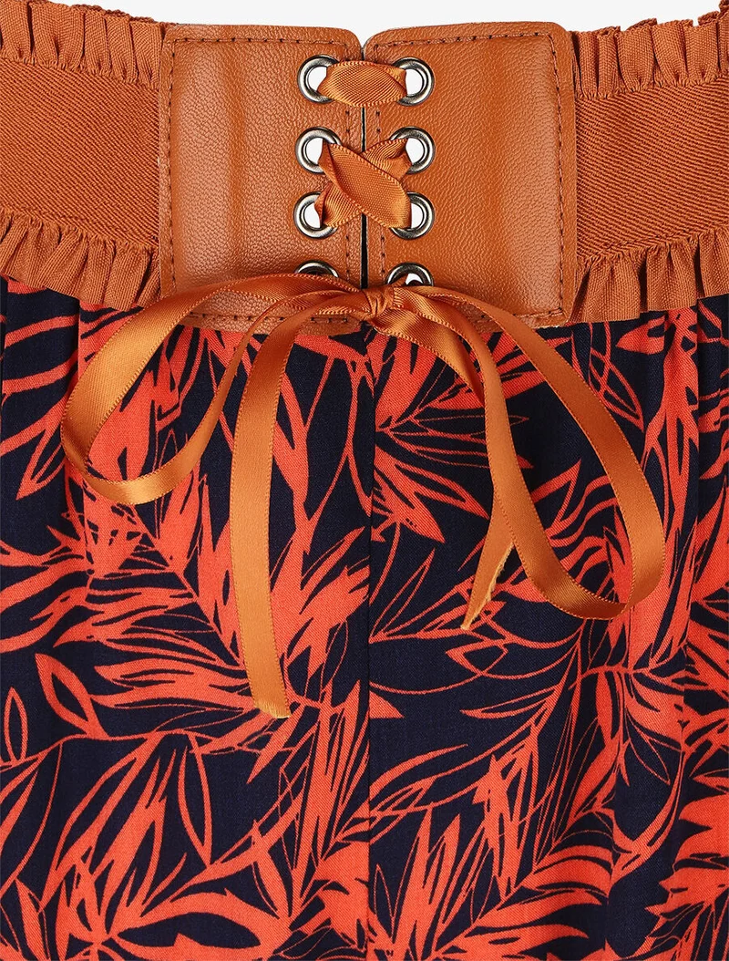 Hoch taillierte Shorts im Korsettstil mit tropischem Print - Rot