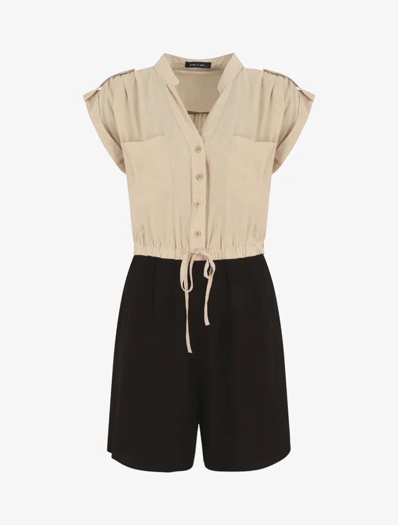 Zweifarbiger fließender Overall - Beige