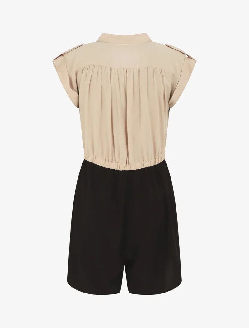 Zweifarbiger fließender Overall - Beige