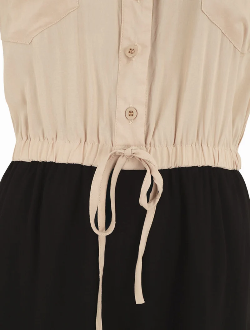 Zweifarbiger fließender Overall - Beige