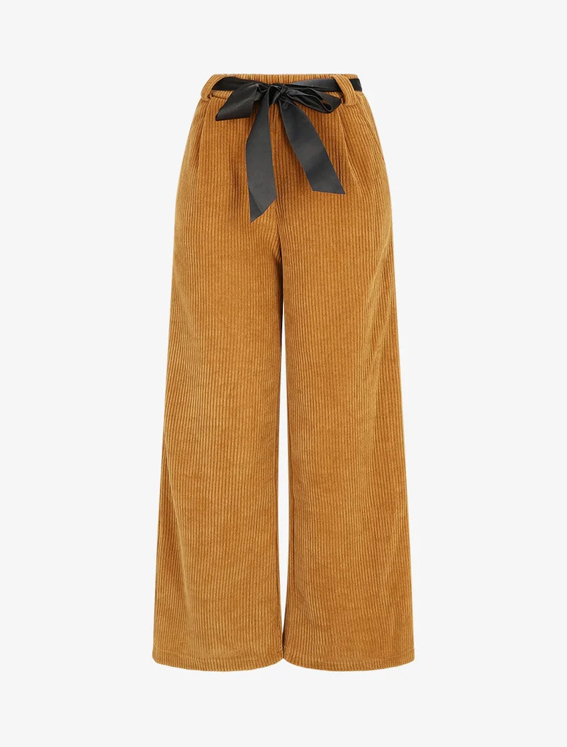 Weite Hose aus Cordstoff - Kamel