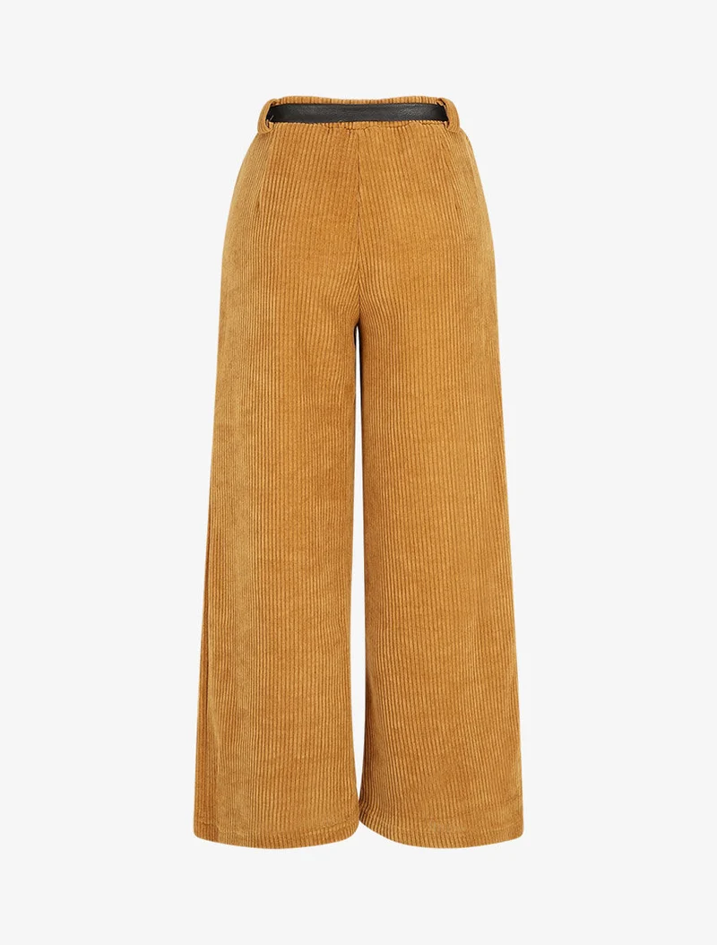Weite Hose aus Cordstoff - Kamel