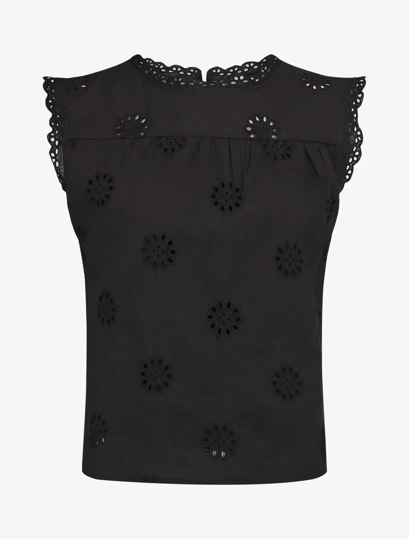 Ärmellose einfarbige Bluse mit Blumenmuster - Schwarz