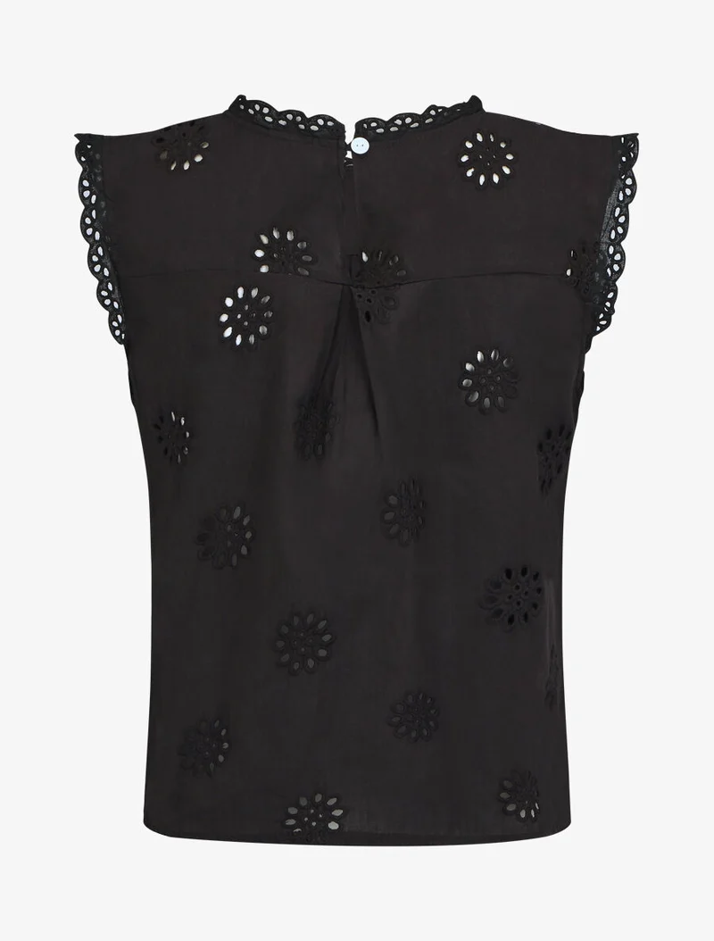 Ärmellose einfarbige Bluse mit Blumenmuster - Schwarz