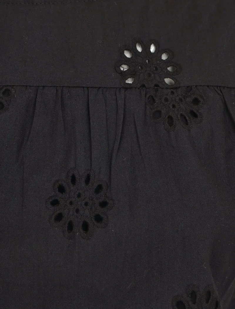 Ärmellose einfarbige Bluse mit Blumenmuster - Schwarz