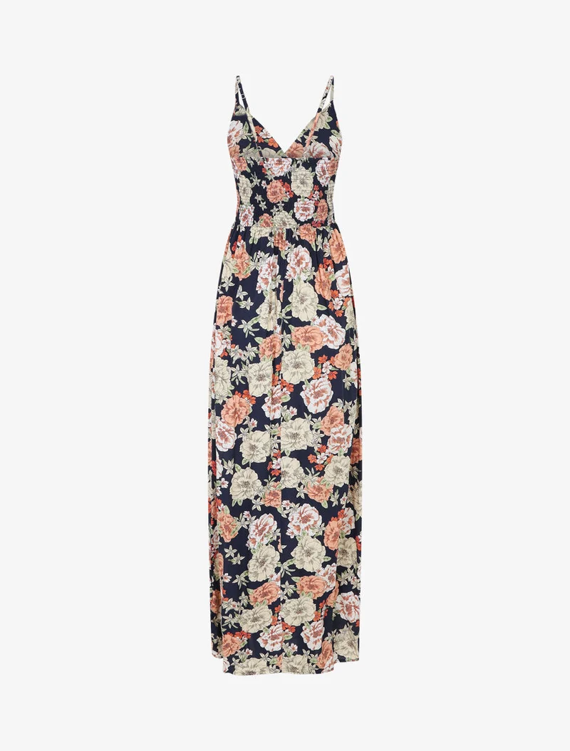 Langes Kleid mit Mehrblumendruck - Marine