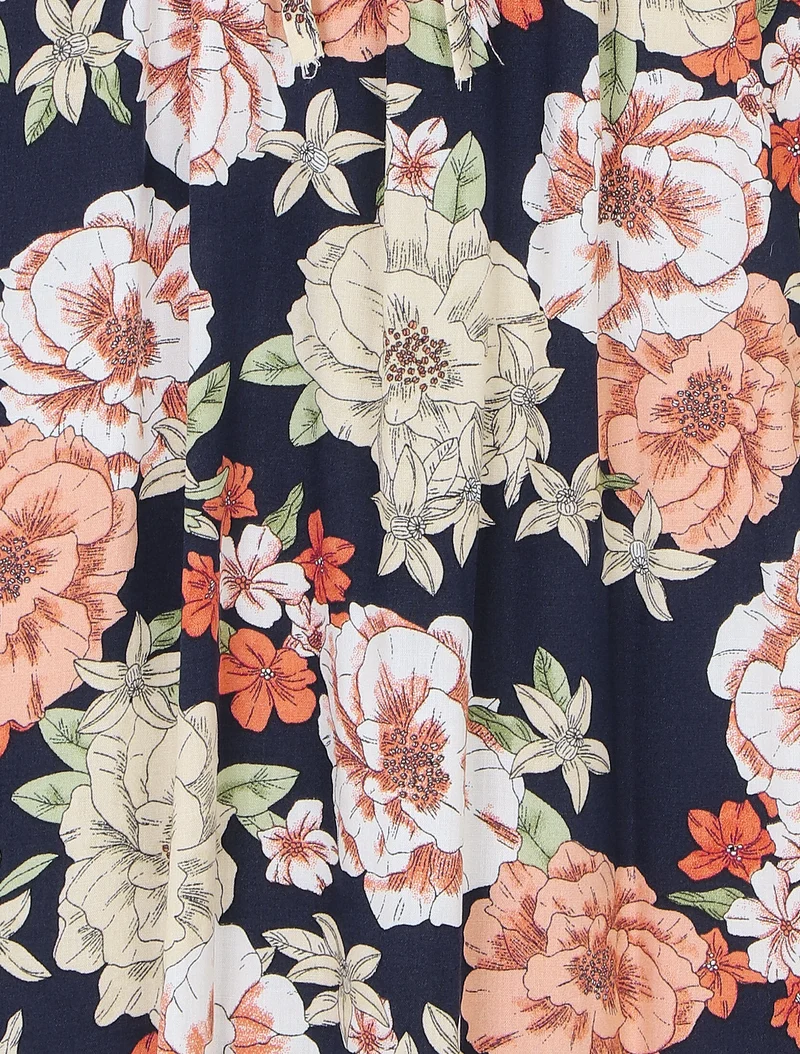 Langes Kleid mit Mehrblumendruck - Marine