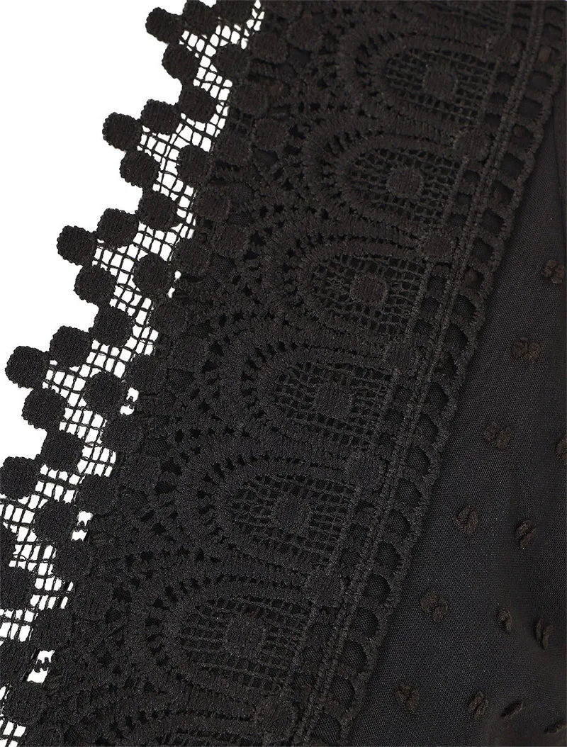 Langes einfarbiges strukturiertes Kleid - Schwarz